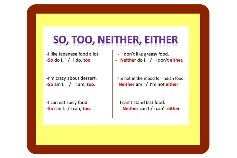 Cấu trúc So, Too, Either, Neither