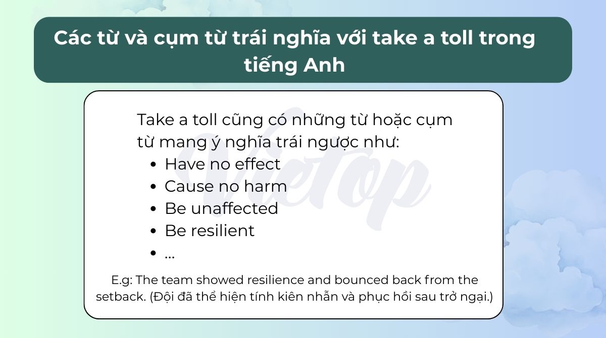 Các từ và cụm từ trái nghĩa với take a toll trong J88DL Trang chính thức J88 hỗ Chí Minh
