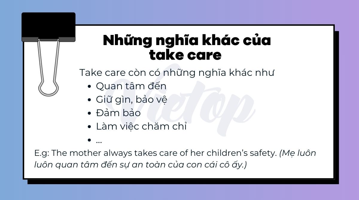 Những nghĩa khác của take care trong J88DL Trang chính thức J88 hỗ Chí Minh
