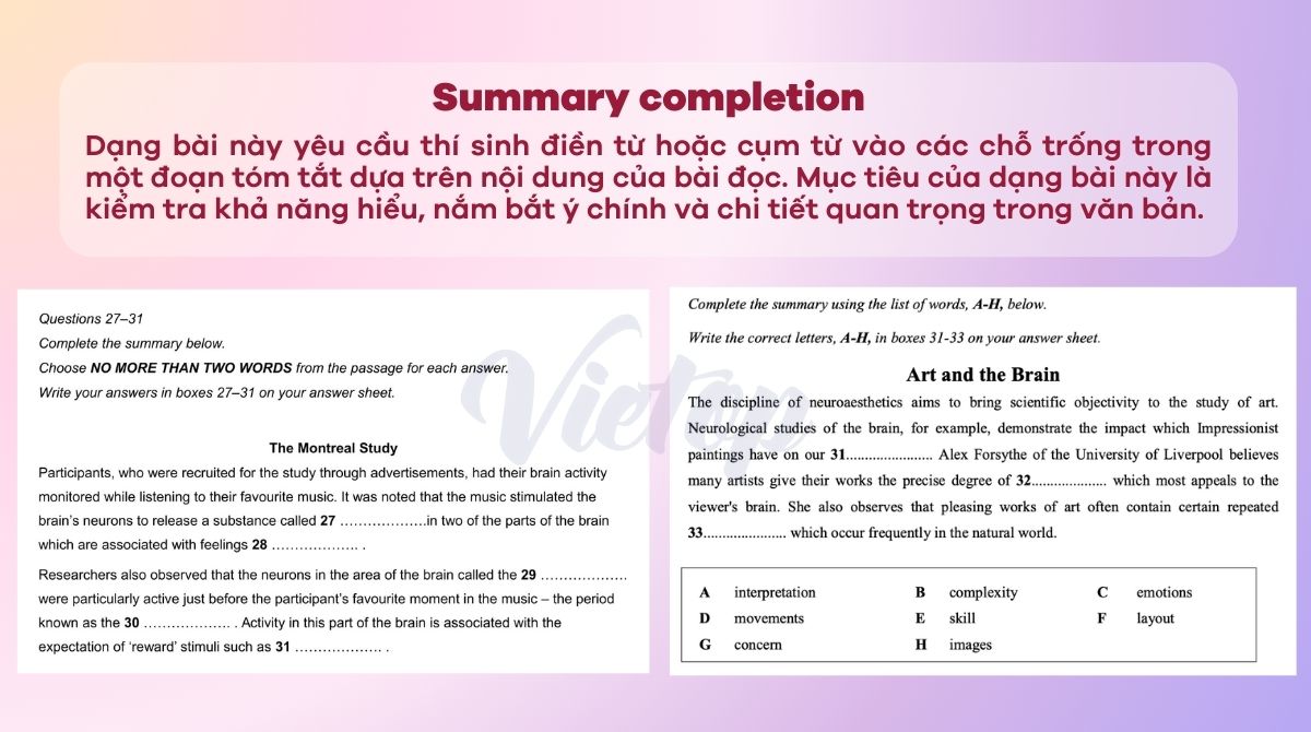 Summary completion trong IELTS Reading là gì?