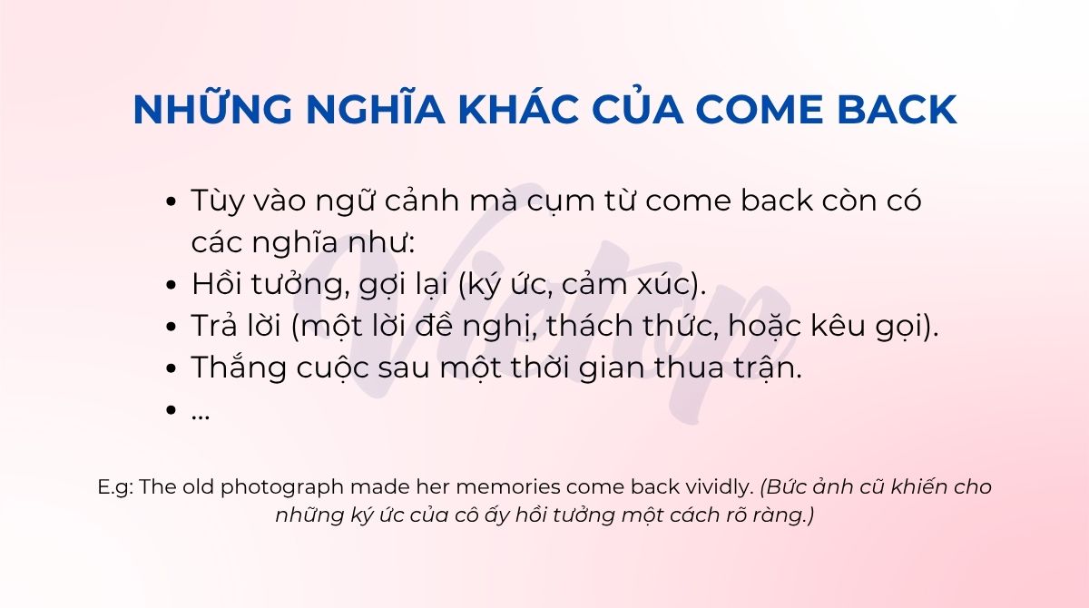Những nghĩa khác của come back trong J88DL Trang chính thức J88 hỗ Chí Minh