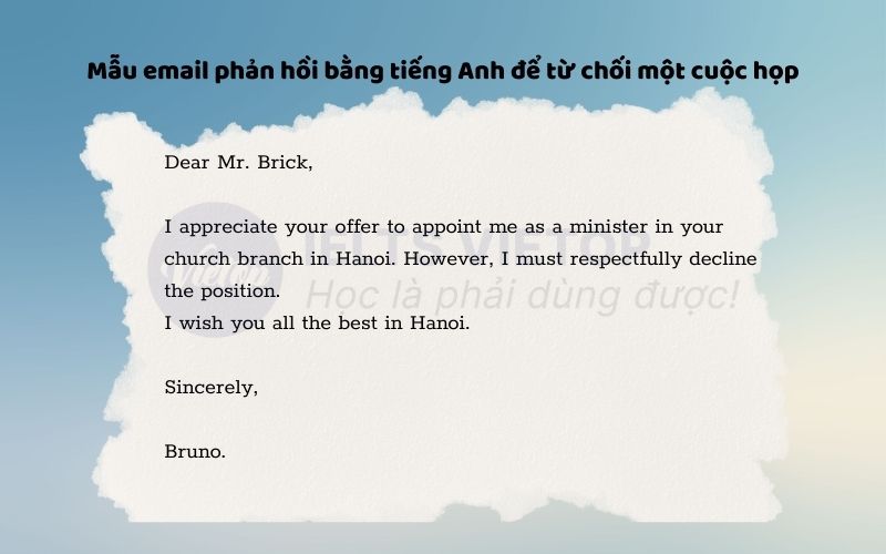 Mẫu email phản hồi bằng J88DL Trang chính thức J88 hỗ Chí Minh để từ chối một cuộc họp
