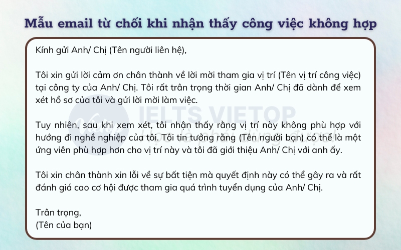 Mẫu email từ chối khi nhận thấy Đăng Nhập JJ88 Tặng Ngay 88k không hợp