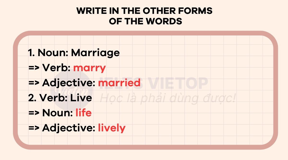 Write in the other forms of the words