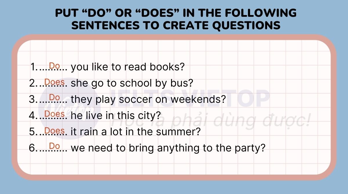 Put do or does to create questions
