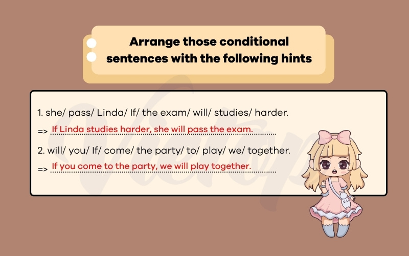 Arrange those conditional sentences with the following hints