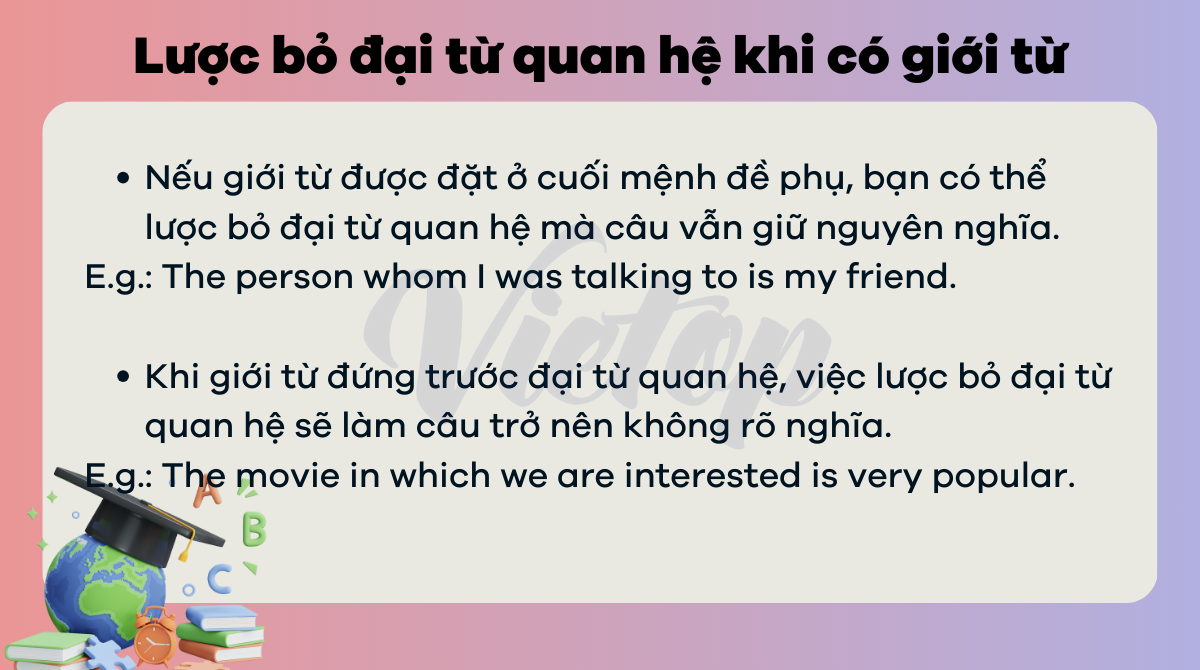 Lược bỏ đại từ quan hệ khi có giới từ