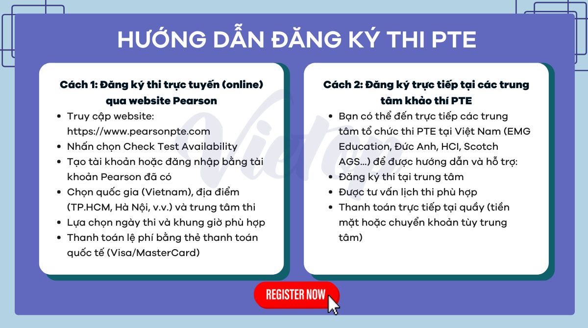 Hướng dẫn đăng ký thi PTE