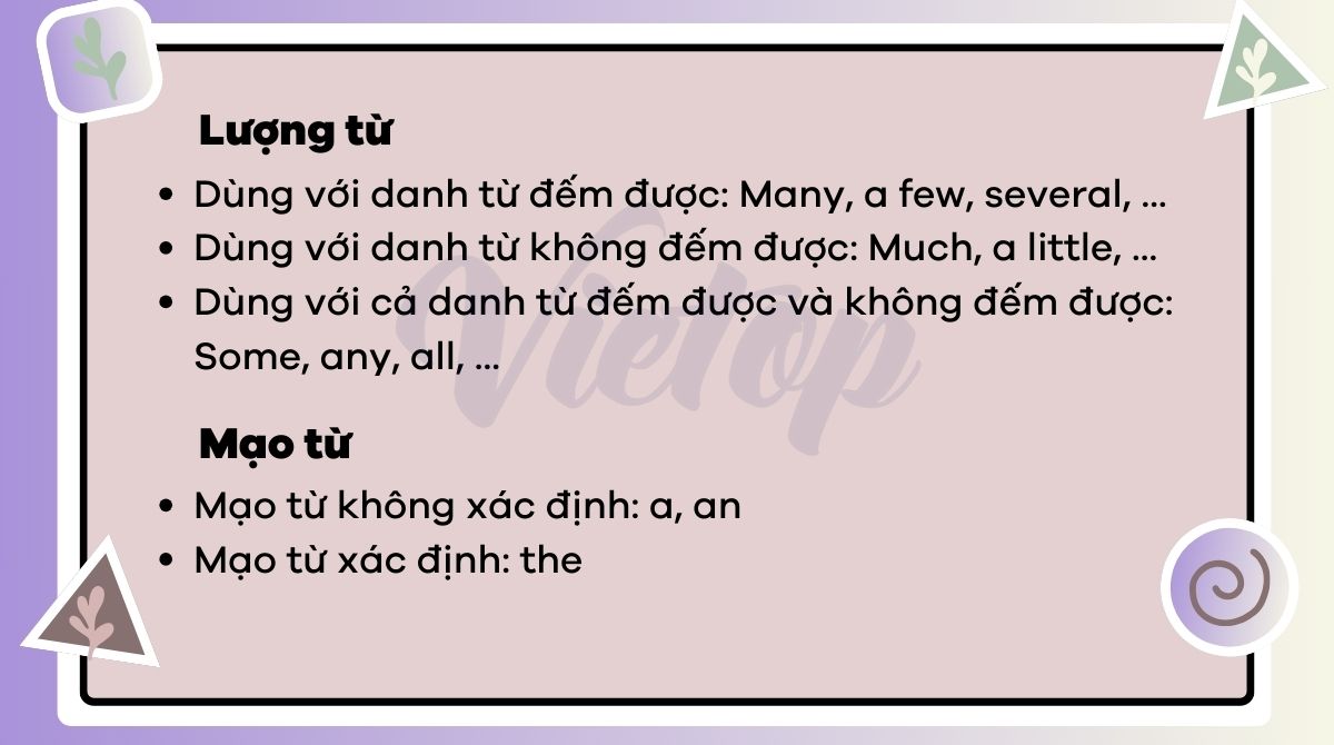 Kiến thức về lượng từ và mạo từ