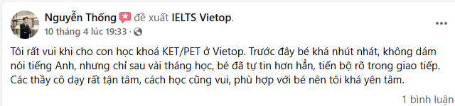 Review của Học Viên khoá học KET/PET Review của Học Viên khoá học KET/PET