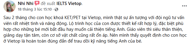 Review của Học Viên khoá học KET/PET Review của Học Viên khoá học KET/PET