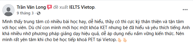 Review của Học Viên khoá học KET/PET Review của Học Viên khoá học KET/PET